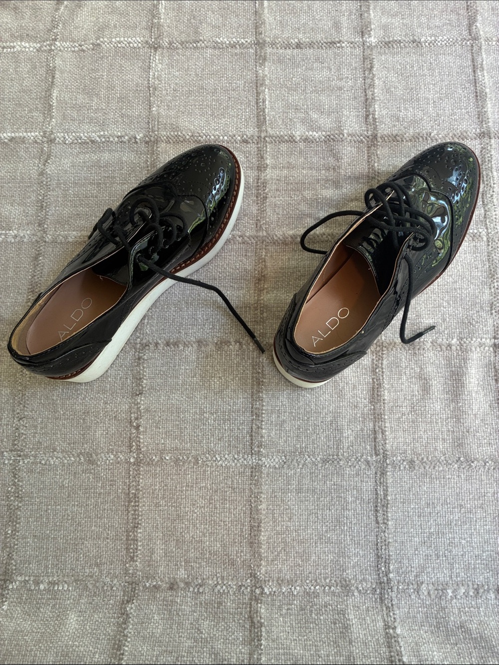 ALDO Black Patent Brogue Platform Lace-Up Oxfords